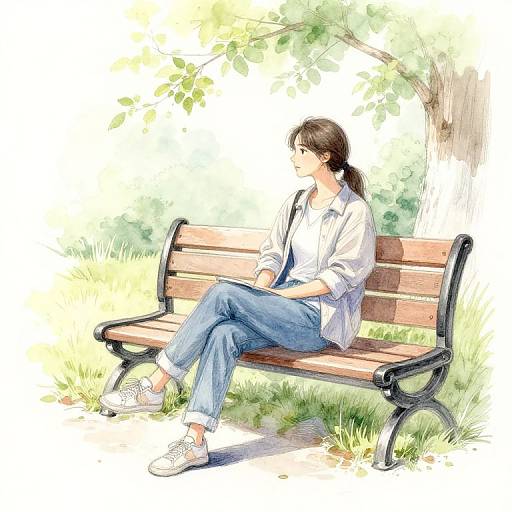 Watercolor Pencil Sketch of Relaxed Park Scene