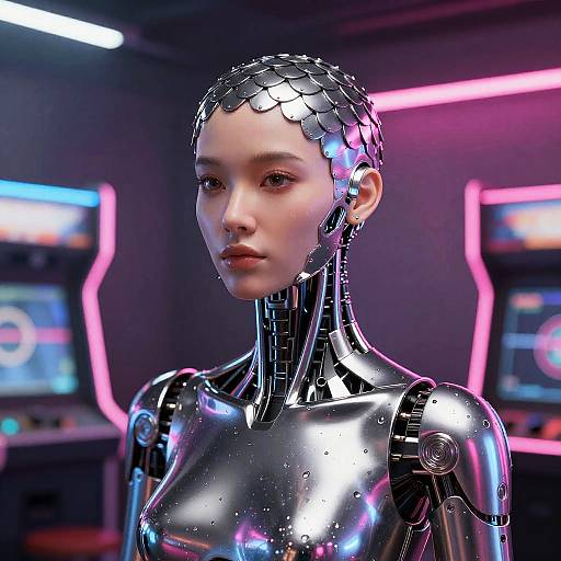 Cybernetic Engineer in Neon VR Arcade