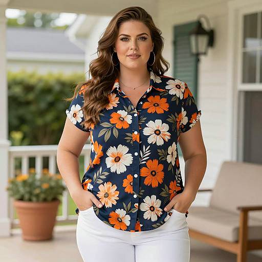 Confident Plus-Size Woman in Summer Top