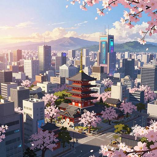 Serene Anime City Sunrise