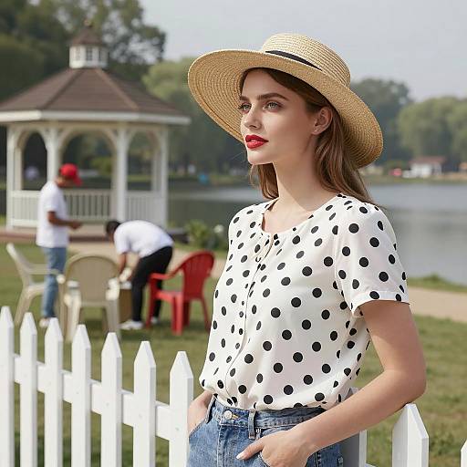 Elegant Woman by the Lakeside Scene