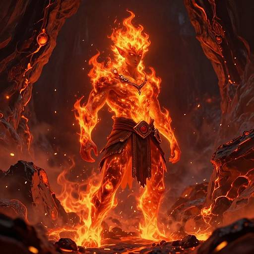 Fiery Fire Genasi in Volcanic Cavern