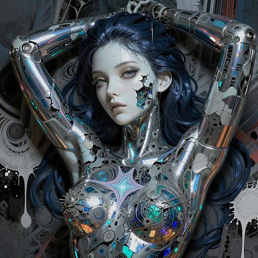Porcelain Cyborg with Holographic Fractals
