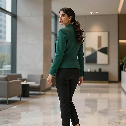 Confident Latina CEO in Modern Lobby