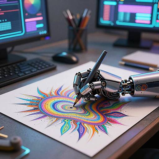 Futuristic Robotic Hand Creating Art