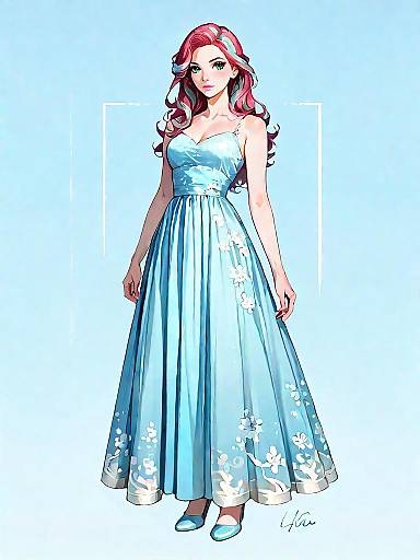 Elegant Woman in Sky Blue Evening Gown