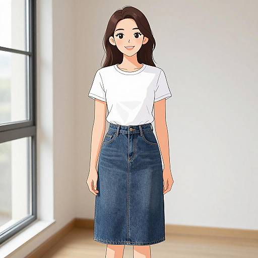 Smiling Woman in Casual Chic Outfit