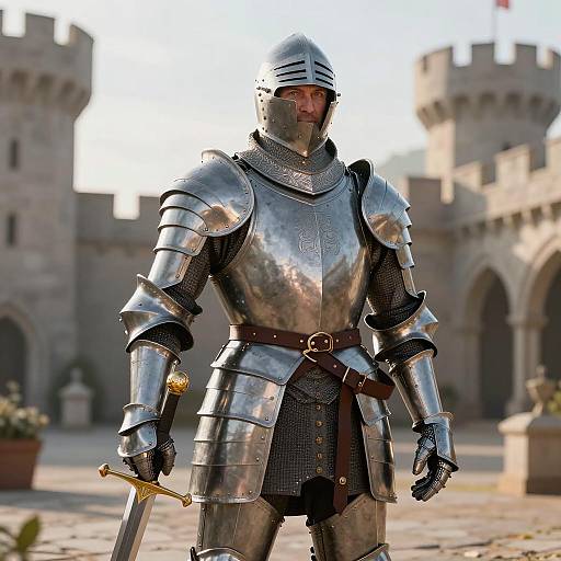 3D Medieval Knight in Castle Courtyard