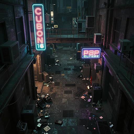 Deserted Cyberpunk Alley Aerial View