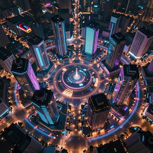 Futuristic Cyberpunk City Aerial View