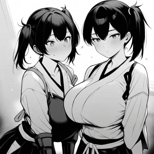 Monochrome Girls with Twintails and Blush