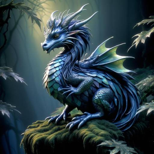 Detailed Blue Dragon with Shimmering Scales