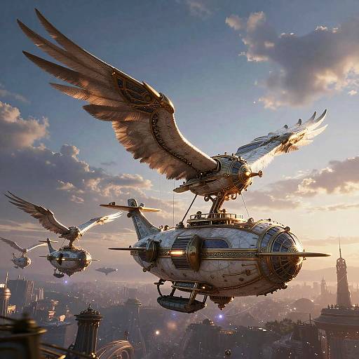 Fantasy Airship Fleet at Twilight
