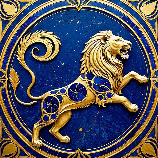 Art Nouveau Gold Lion with Lapis Lazuli