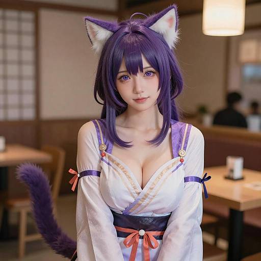 Lifestyle costume photo of Onigirya (nekomata okayu). Cosplay clothes