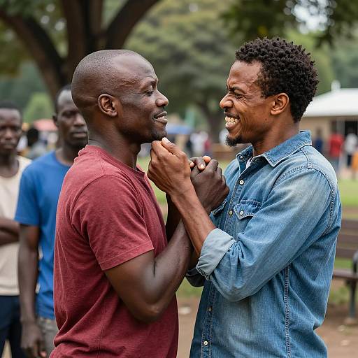 Intense Moment Between Friends in Park