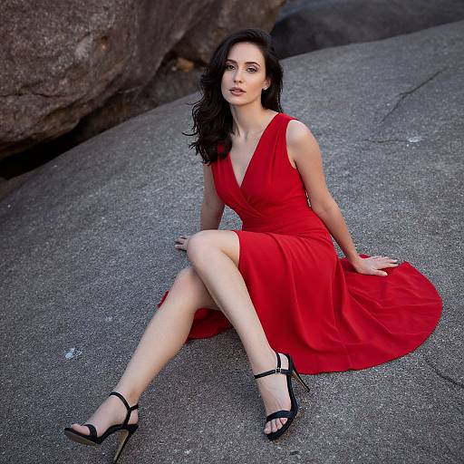 Woman in Red Dress on Rock