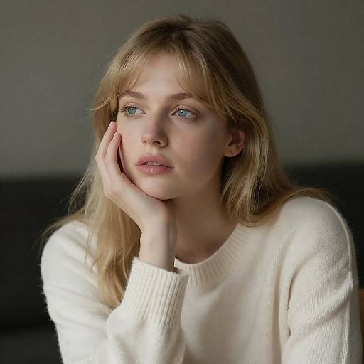 Thoughtful Blonde Woman in Knit Sweater