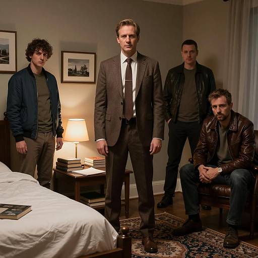 Mysterious Gathering in Dimly Lit Room