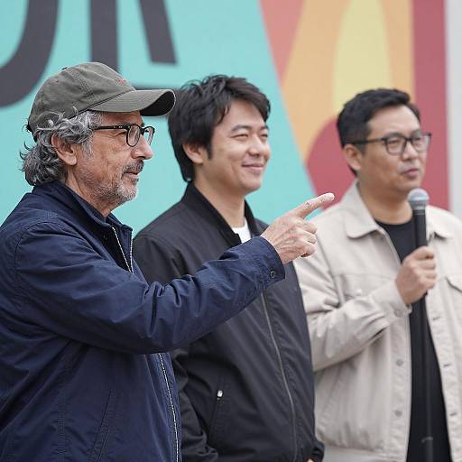 Outdoor Photo of Three Men with Mural