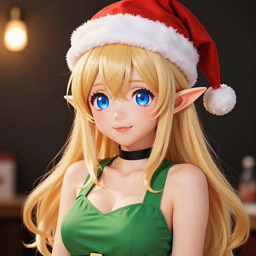 Playful Anime Elf Girl Christmas Portrait