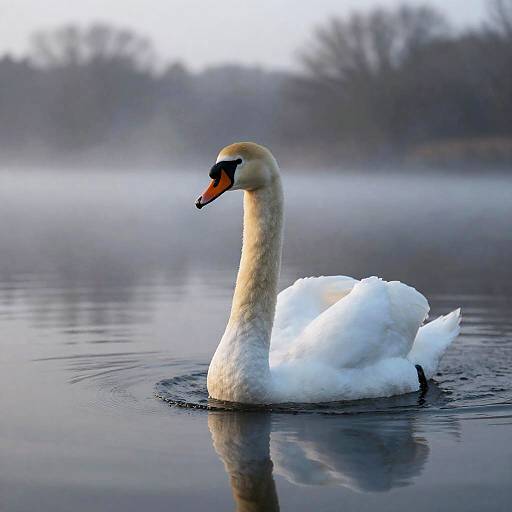 Swan on Misty Twilight Lake