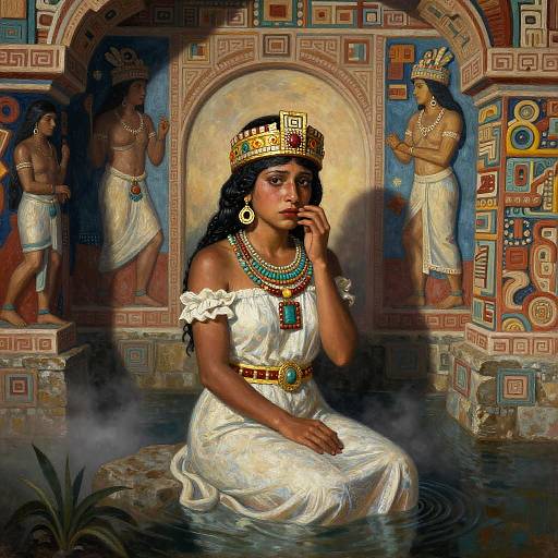 Mayan Priestess in Sacred Cenote Dawn