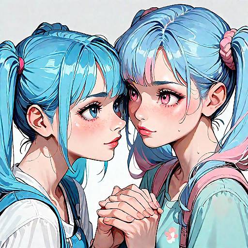 Two Colorful Friends Holding Hands