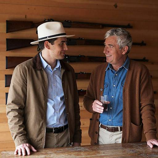 Two Friends in Rustic Rifle Room