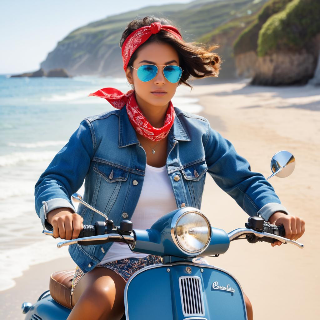 Rider on Classic Moped by Beach