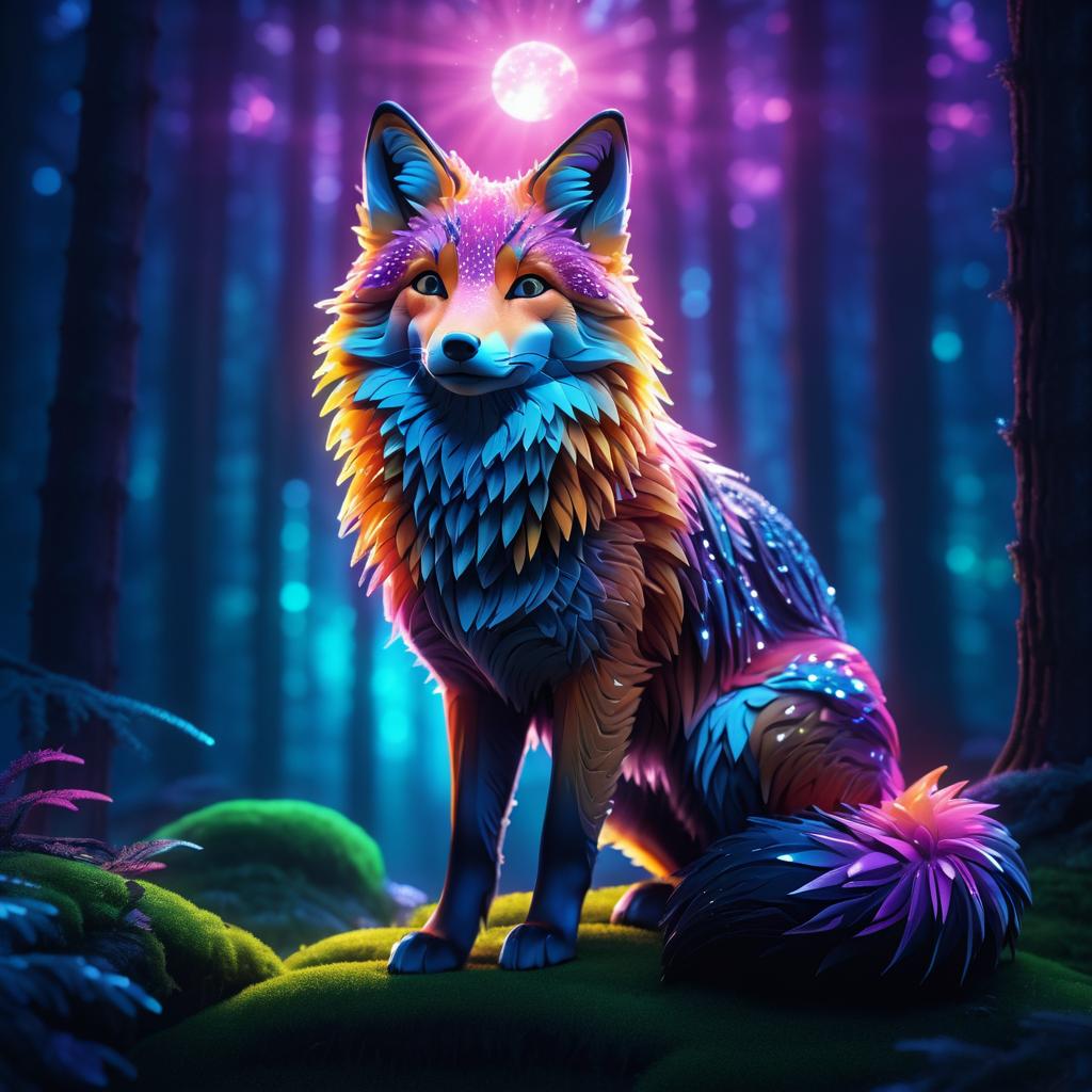 Mystical Neon Forest with Enchanted Fox