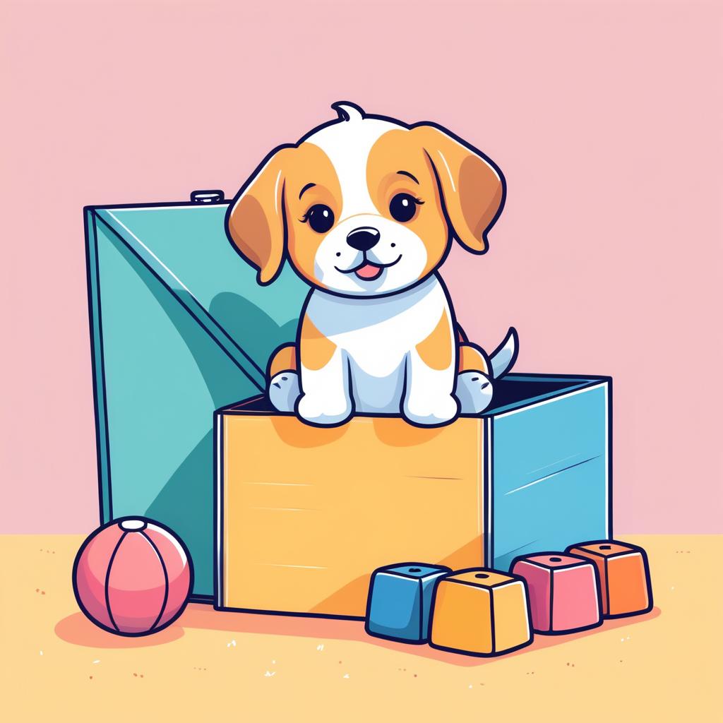 Whimsical Puppy with Toy Box Illustration