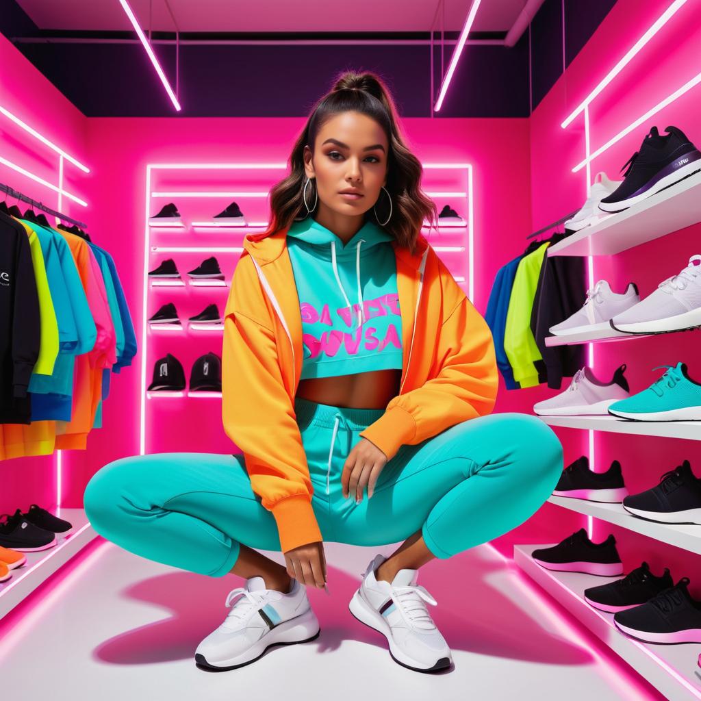 Trendy Athleisure Showcase in Vibrant Shop