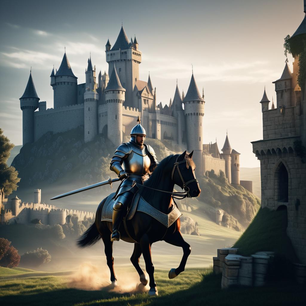 Heroic Knight on Horse in Fantasy Realm