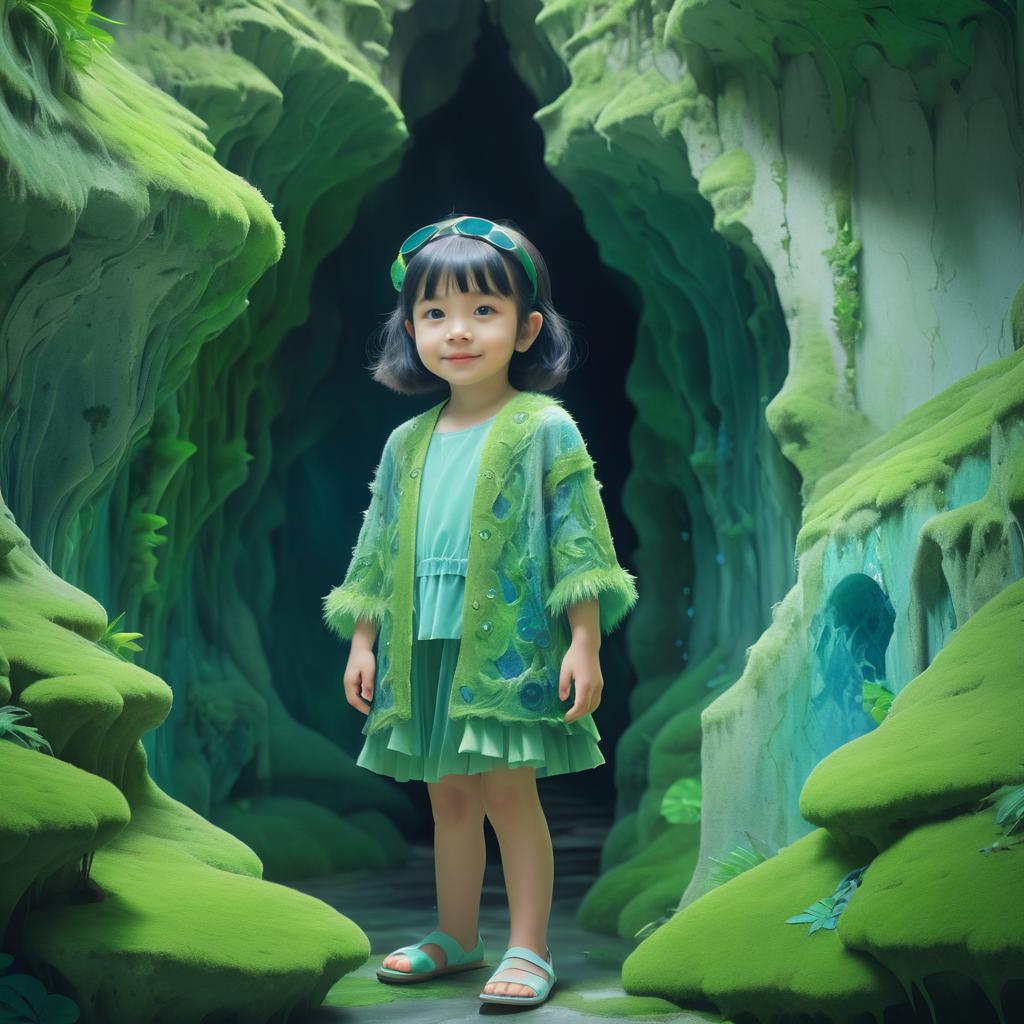 Cinematic Child Portrait in Mossy Cave