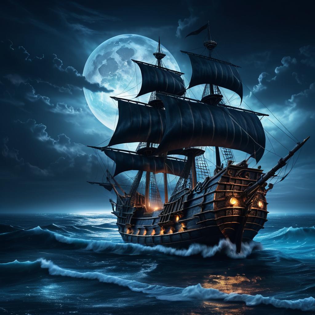 Eerie Pirate Ship in Dramatic Storm