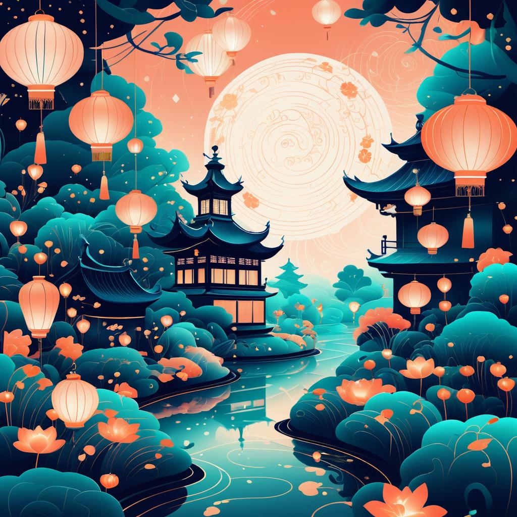 Dreamlike Garden of Lanterns Illustration