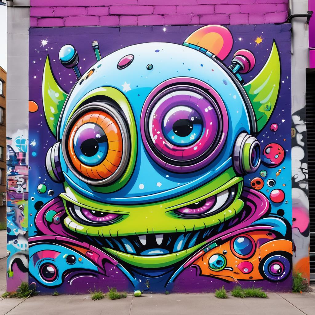 Funky Alien Cartoon Graffiti Art