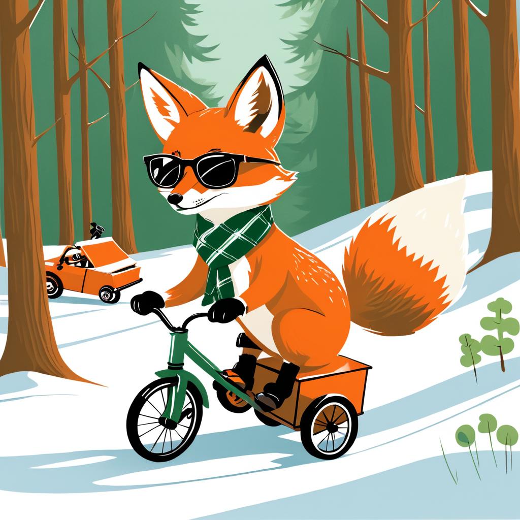 Whimsical Fox on a Tricycle Adventure