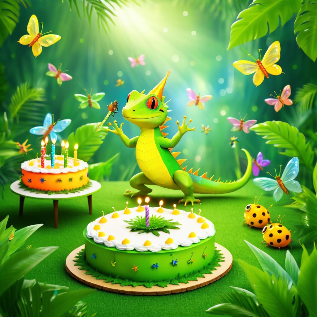 Lizard's Vibrant Birthday Bash with Insects