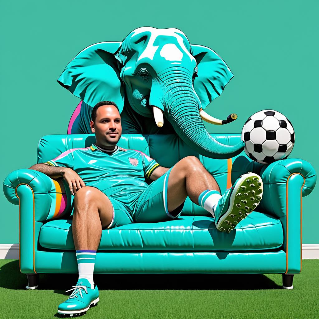 Playful Elephant on a Teal Couch