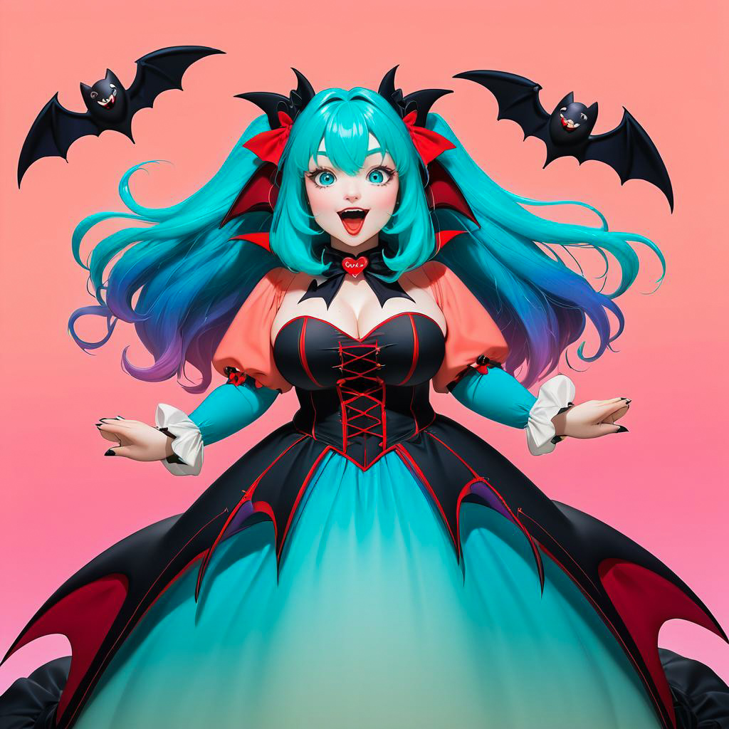 Excited Cosplayer in Vibrant Vampire Outfit