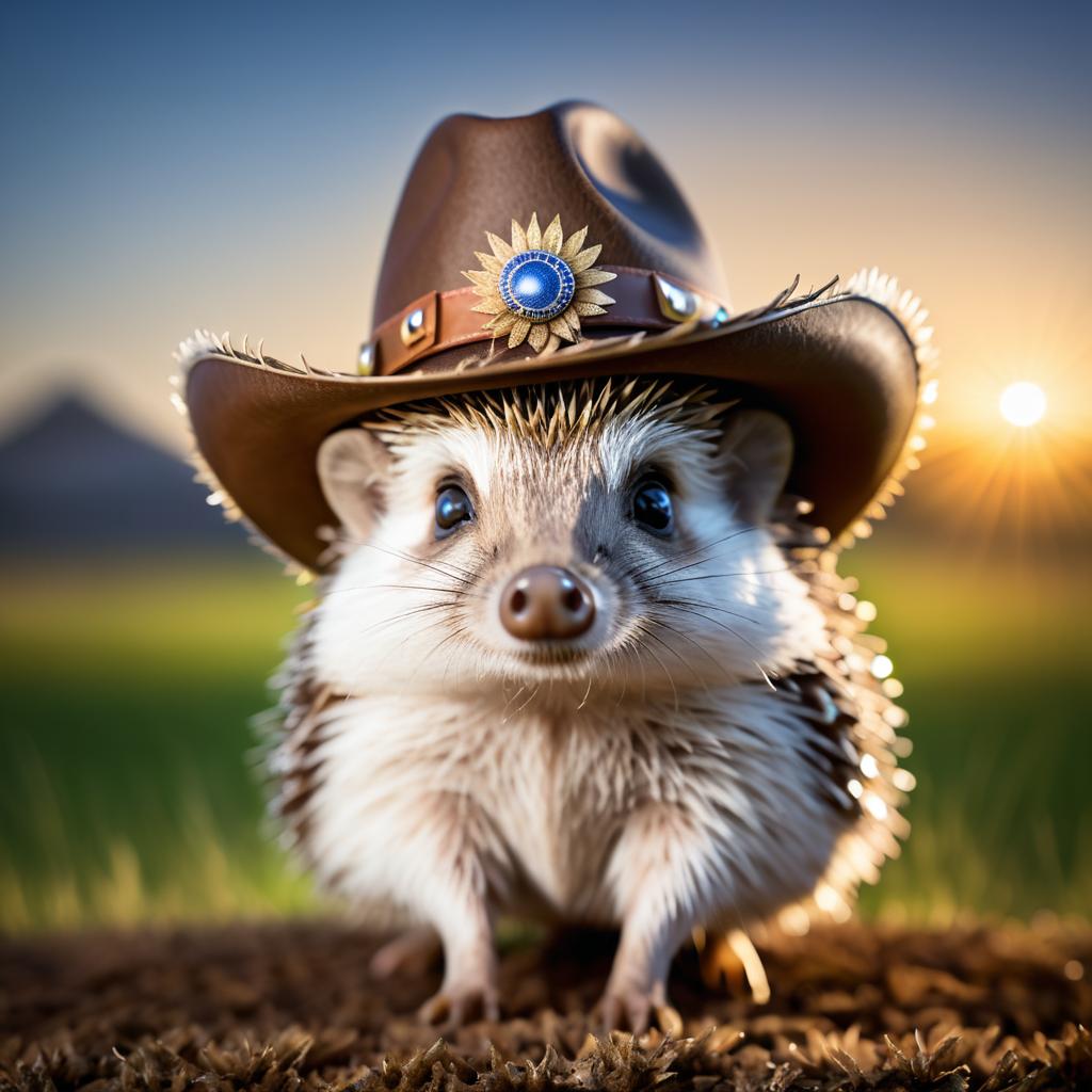 Hedgehog in Cowboy Hat Macro Shot