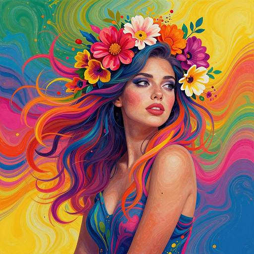 Vibrant Woman with Floral Hair