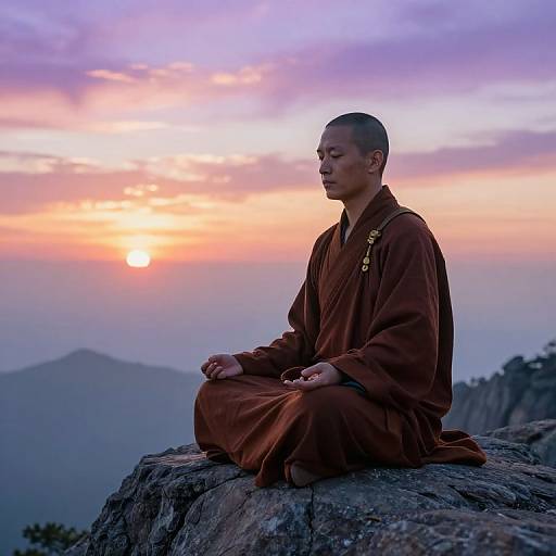 Monk Meditating on Mountain Sunrise