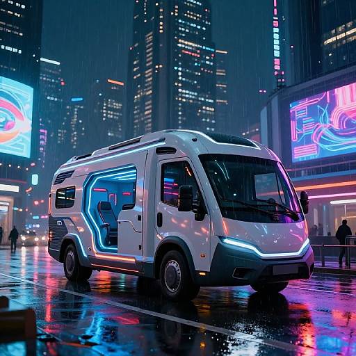 Futuristic Cyberpunk Motorhome at Night