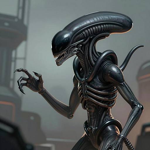Sleek Xenomorph Alien in Industrial Setting
