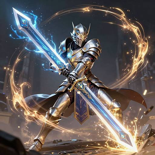 Epic Fantasy Battle with Giant Energy Sword