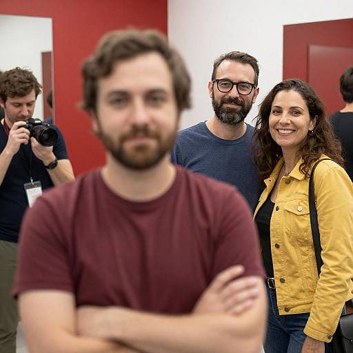 Group of Adults with Man in Foreground Blurred