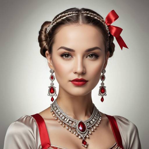 Elegant Woman with Red and Silver Jewelry